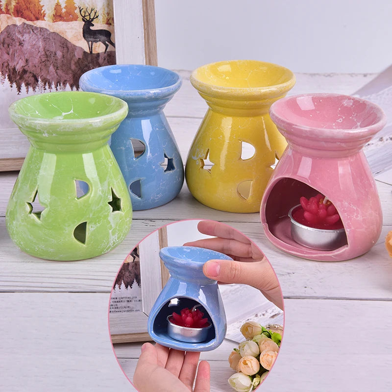 Ceramic Essential Oil Lamps Hollow Stars Moon Pattern Simple Essential Oil Fragrance Tea Light Candle Holder