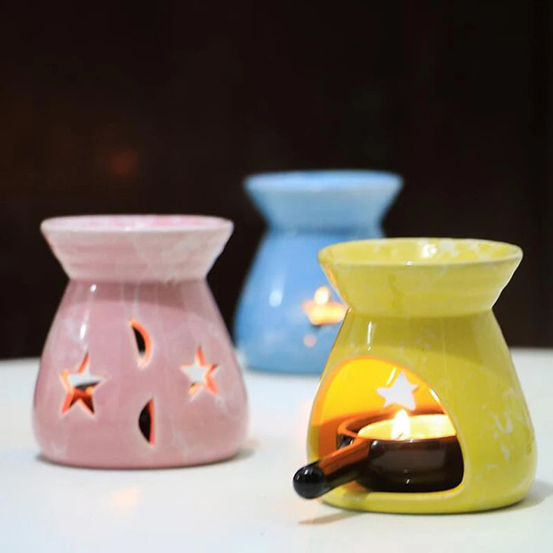 Ceramic Essential Oil Lamps Hollow Stars Moon Pattern Simple Essential Oil Fragrance Tea Light Candle Holder