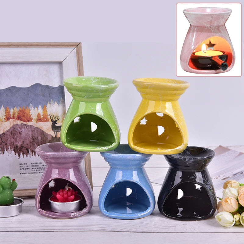 Ceramic Essential Oil Lamps Hollow Stars Moon Pattern Simple Essential Oil Fragrance Tea Light Candle Holder