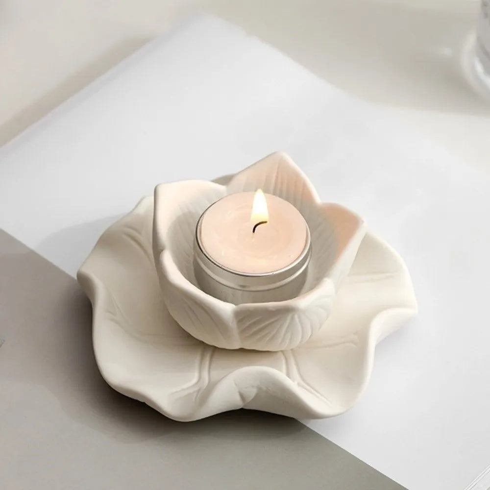 Ceramic Lotus Candle Holder Meditation Decorative Flower Candlestick Artistic Vintage Zen Style Candle Cup Indoor Use