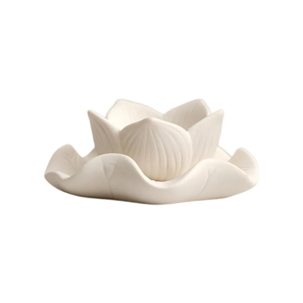 Ceramic Lotus Candle Holder Meditation Decorative Flower Candlestick Artistic Vintage Zen Style Candle Cup Indoor Use