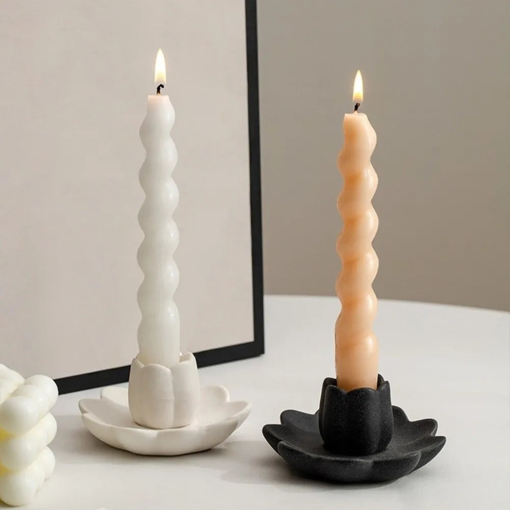 Ceramic Lotus Candle Holder Meditation Decorative Flower Candlestick Artistic Vintage Zen Style Candle Cup Indoor Use