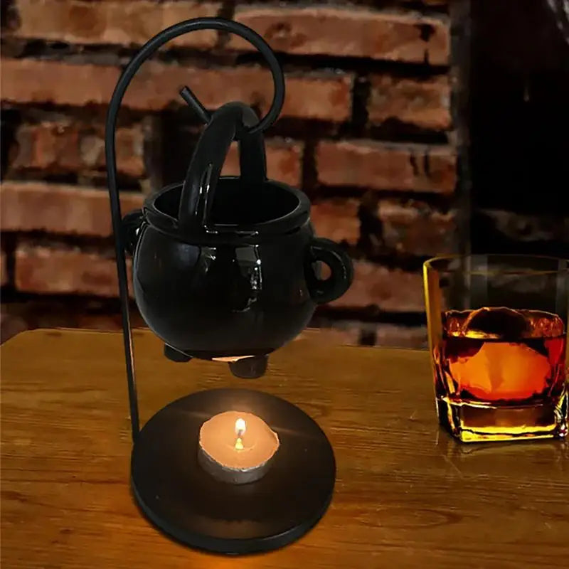 Hanging Witch Cauldron Oil Burner Witch Caldron Pot Candle Holder Smudging Incense Burning Essential Oil Diffuser for Home Decor