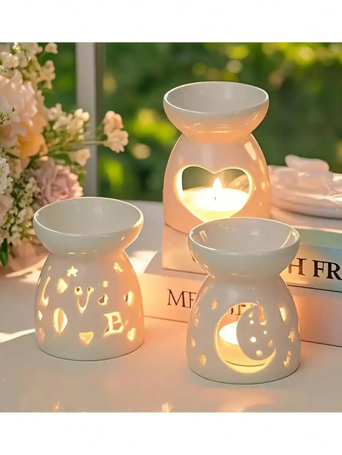 Ceramic Tealight Oil Burner, Hollow Out Aromatherapy Wax Melt Warmer, Candle Holder for Home Decor, Spa, Yoga, Gift