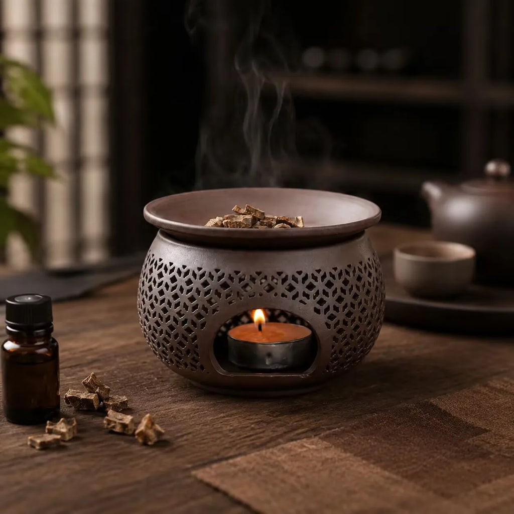 Ceramic Carved Incense Burner Indoor Aromatherapy Diffuser Essential Oil Burning Scent Spreader Can Be Used as Incense Powder B