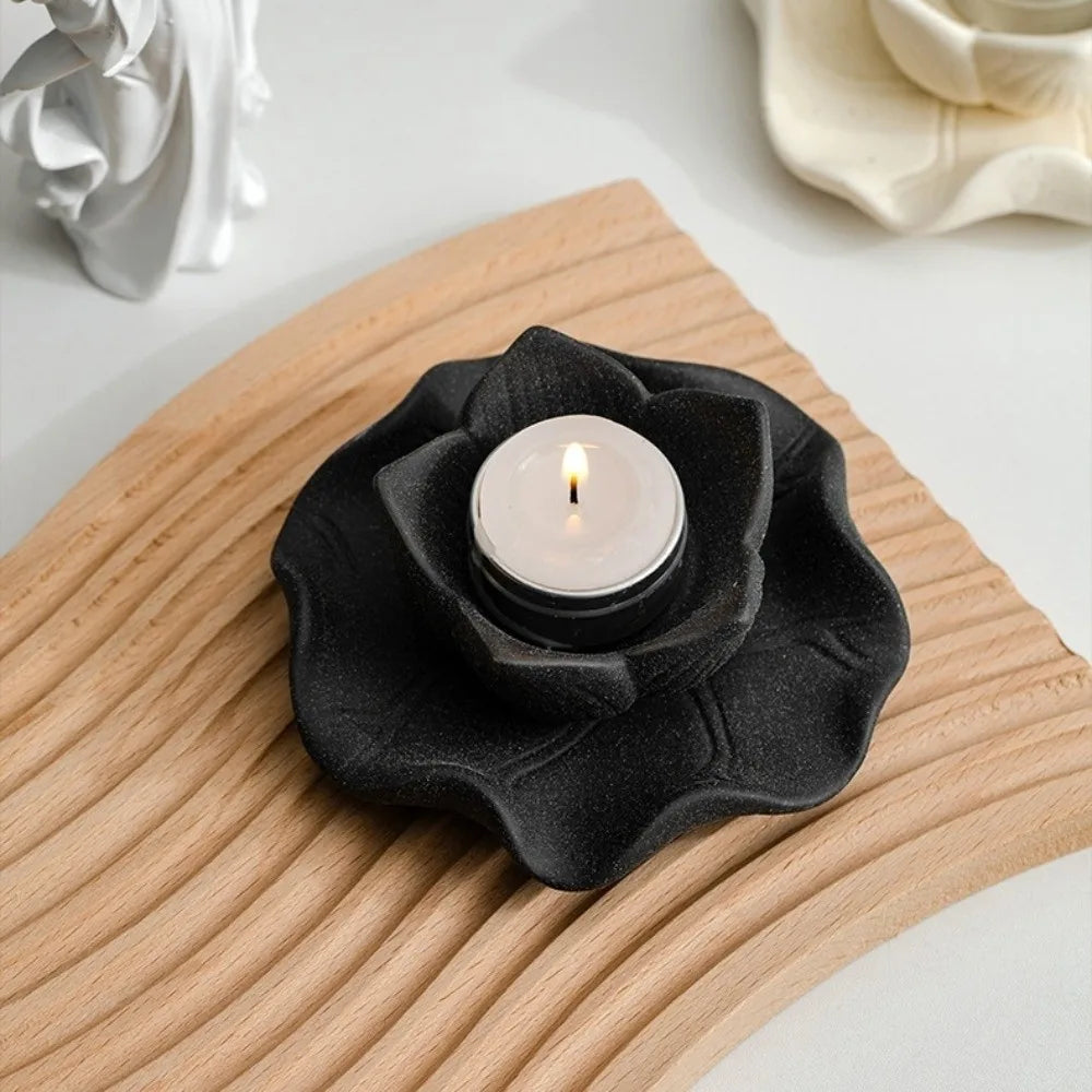 Ceramic Lotus Candle Holder Meditation Decorative Flower Candlestick Artistic Vintage Zen Style Candle Cup Indoor Use