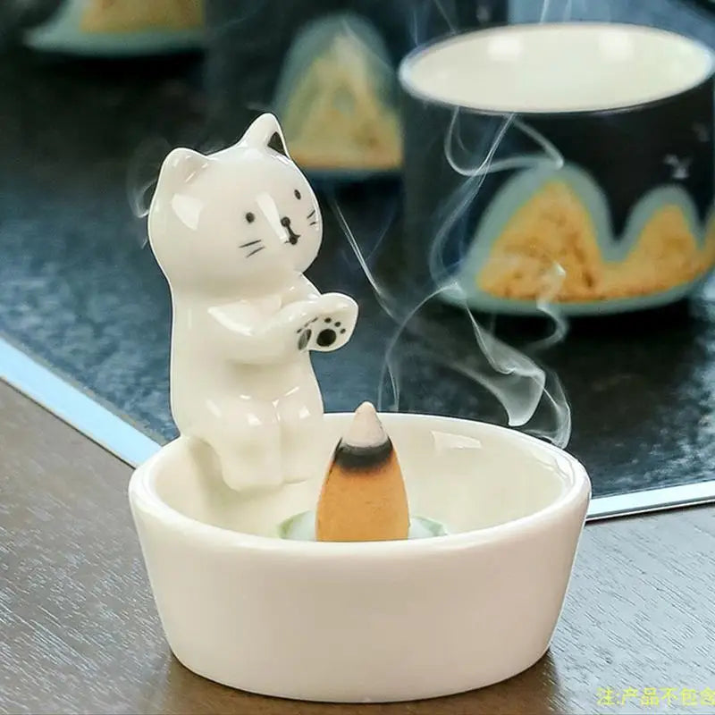 Cat Candle Holder Cute Cone Incense Burner Incense Tray Elegant Ceramic Stick Incense Holder Incense Cone Holder Decoration