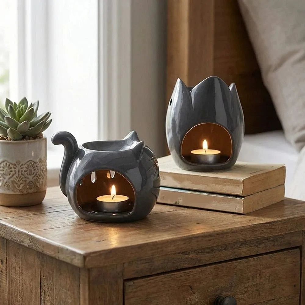 Ceramic Incense Burner Heat-resistant Cartoon Animal Essential Oil Burner Hollow Out Candle Heating Holder Home Office Decor