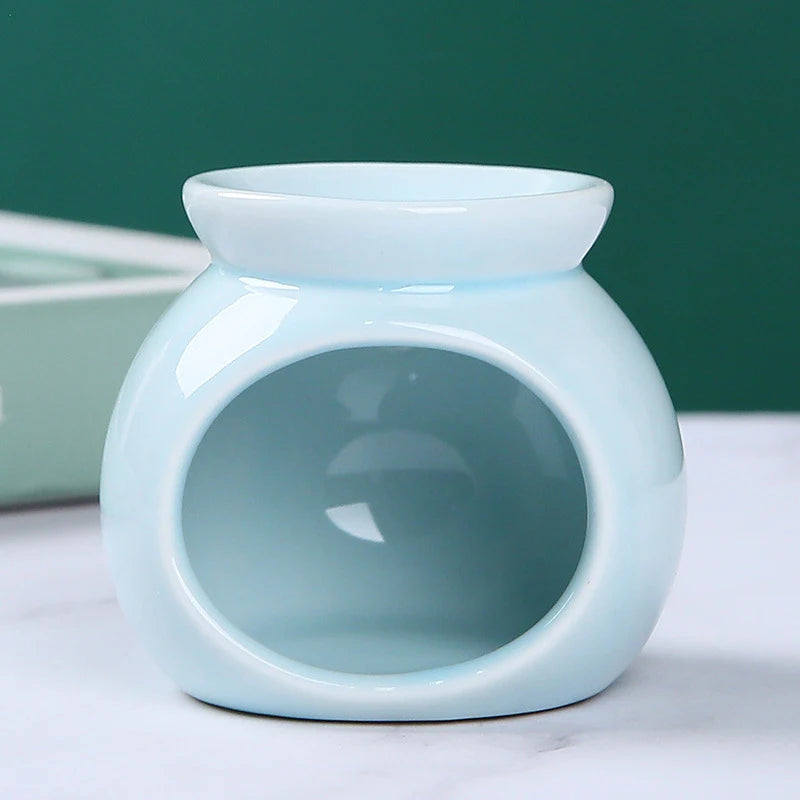 Porcelain Aroma Burner Essential Oil Furance Mini Candle Holder Solid Color Ceramic Crafts Fragrance Item Living Room Home Decor