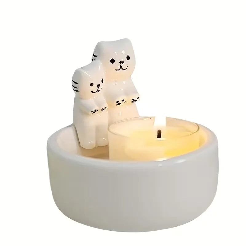 Couple Cat Candle Holder Ceramic Cartoon Aromatherapy Candle Holder