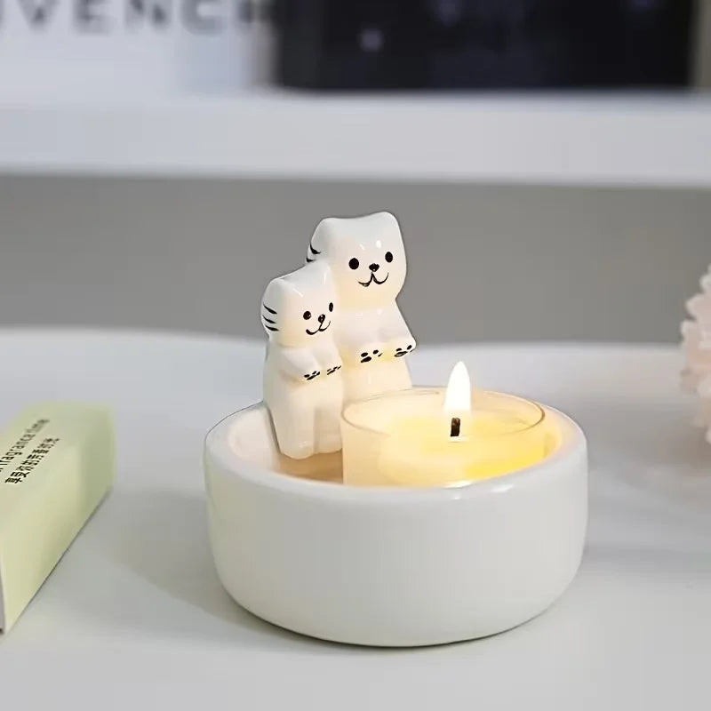 Couple Cat Candle Holder Ceramic Cartoon Aromatherapy Candle Holder