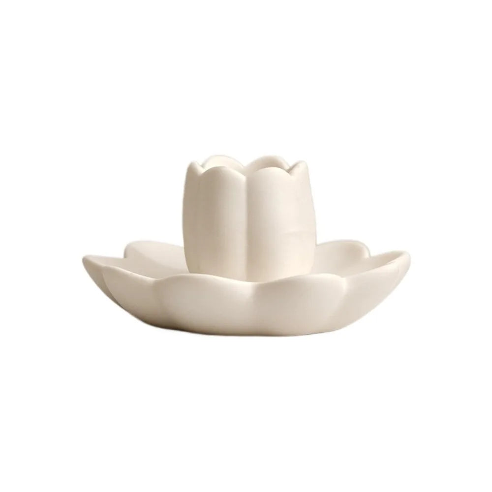 Ceramic Lotus Candle Holder Meditation Decorative Flower Candlestick Artistic Vintage Zen Style Candle Cup Indoor Use