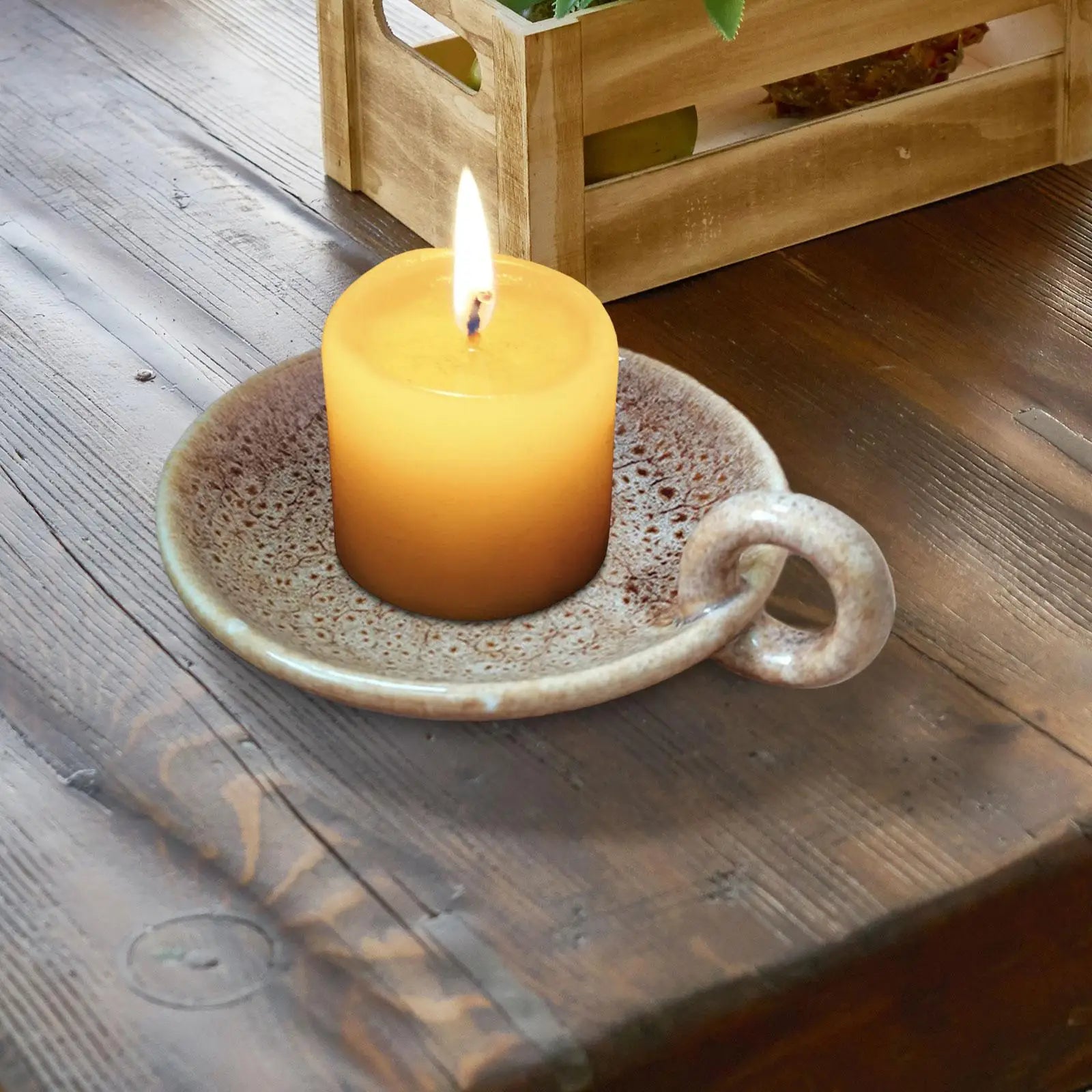Ceramic Candle Plate with Handle Candle Holder Candlestick Centerpiece for Christmas Party Festival Mantle Home Dining Room