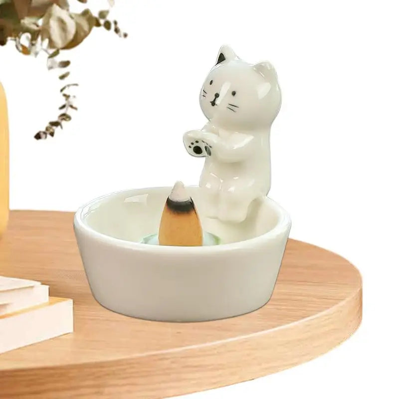 Cat Candle Holder Cute Cone Incense Burner Incense Tray Elegant Ceramic Stick Incense Holder Incense Cone Holder Decoration