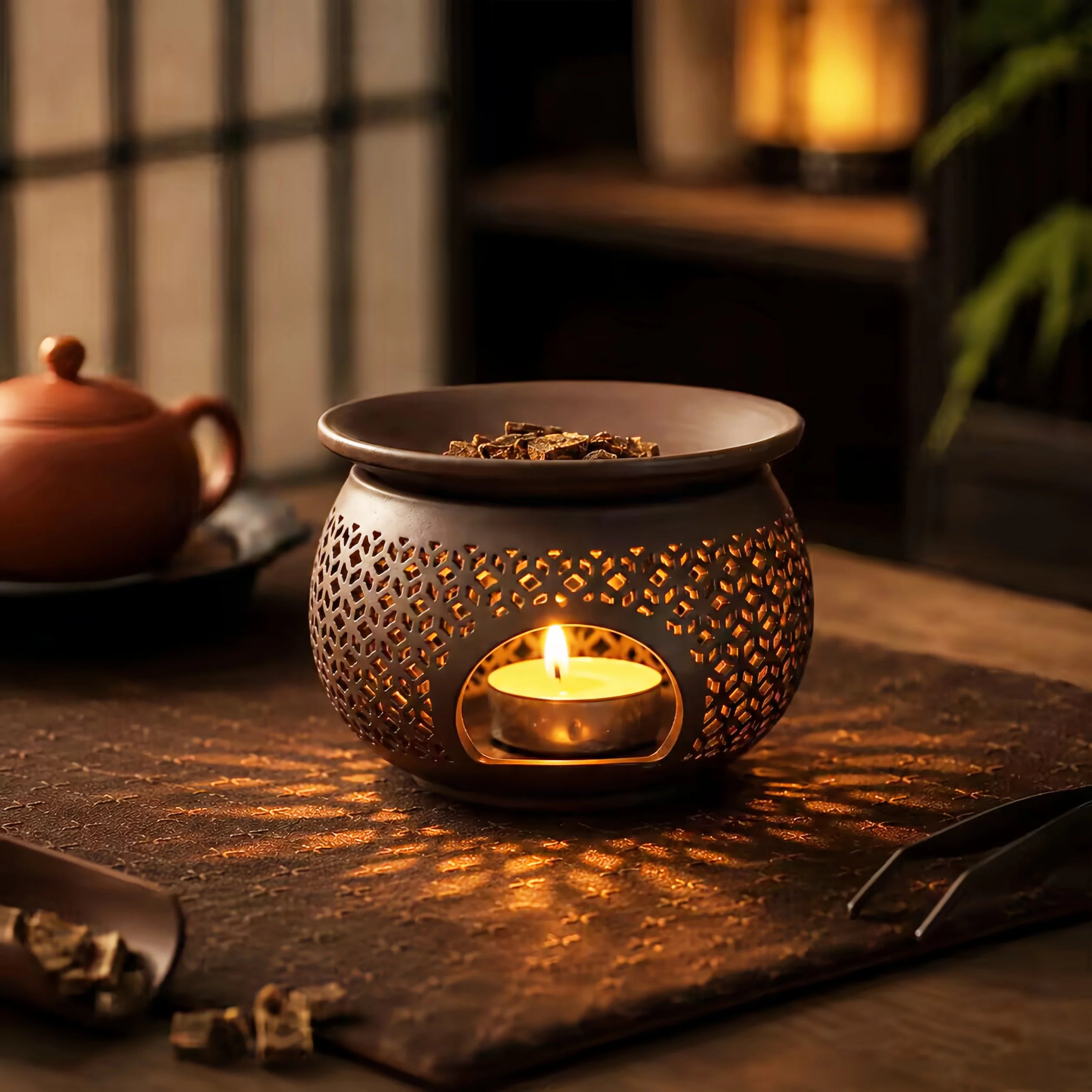 Ceramic Carved Incense Burner Indoor Aromatherapy Diffuser Essential Oil Burning Scent Spreader Can Be Used as Incense Powder B
