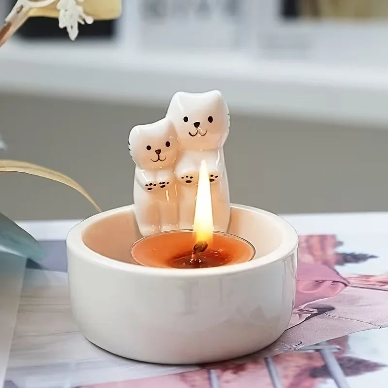Couple Cat Candle Holder Ceramic Cartoon Aromatherapy Candle Holder