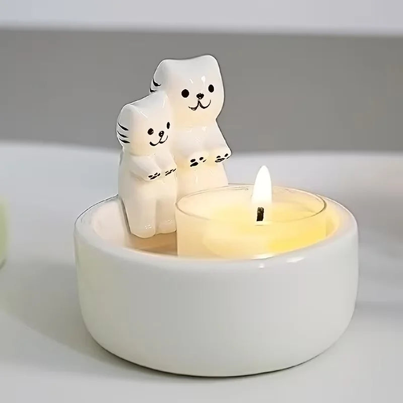 Couple Cat Candle Holder Ceramic Cartoon Aromatherapy Candle Holder