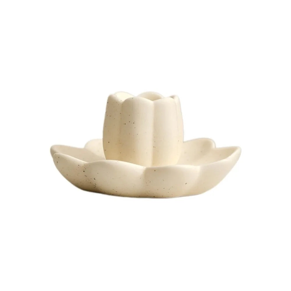 Ceramic Lotus Candle Holder Meditation Decorative Flower Candlestick Artistic Vintage Zen Style Candle Cup Indoor Use
