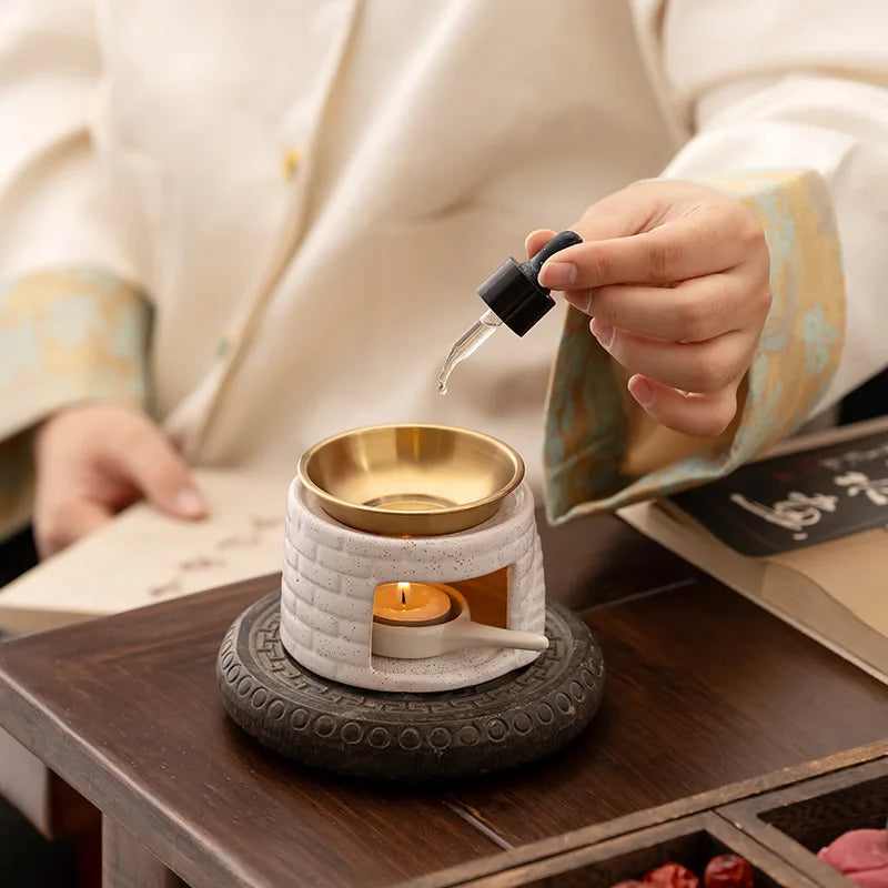 Ceramic Aromatherapy Diffuser Oil Warmer and Candle Heater for Home Use Incense Coffee Powder Relaxation Meditation Room Decor