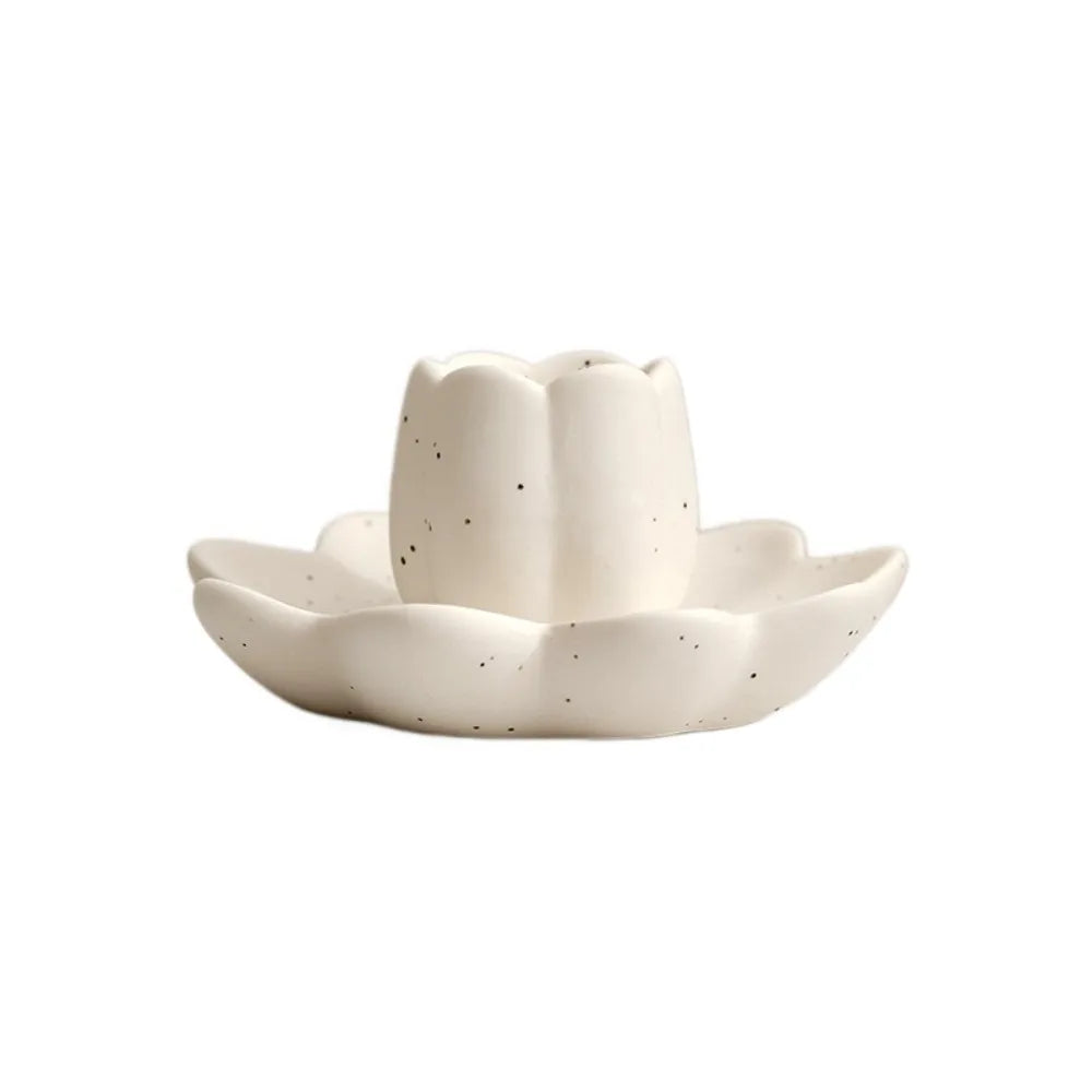 Ceramic Lotus Candle Holder Meditation Decorative Flower Candlestick Artistic Vintage Zen Style Candle Cup Indoor Use