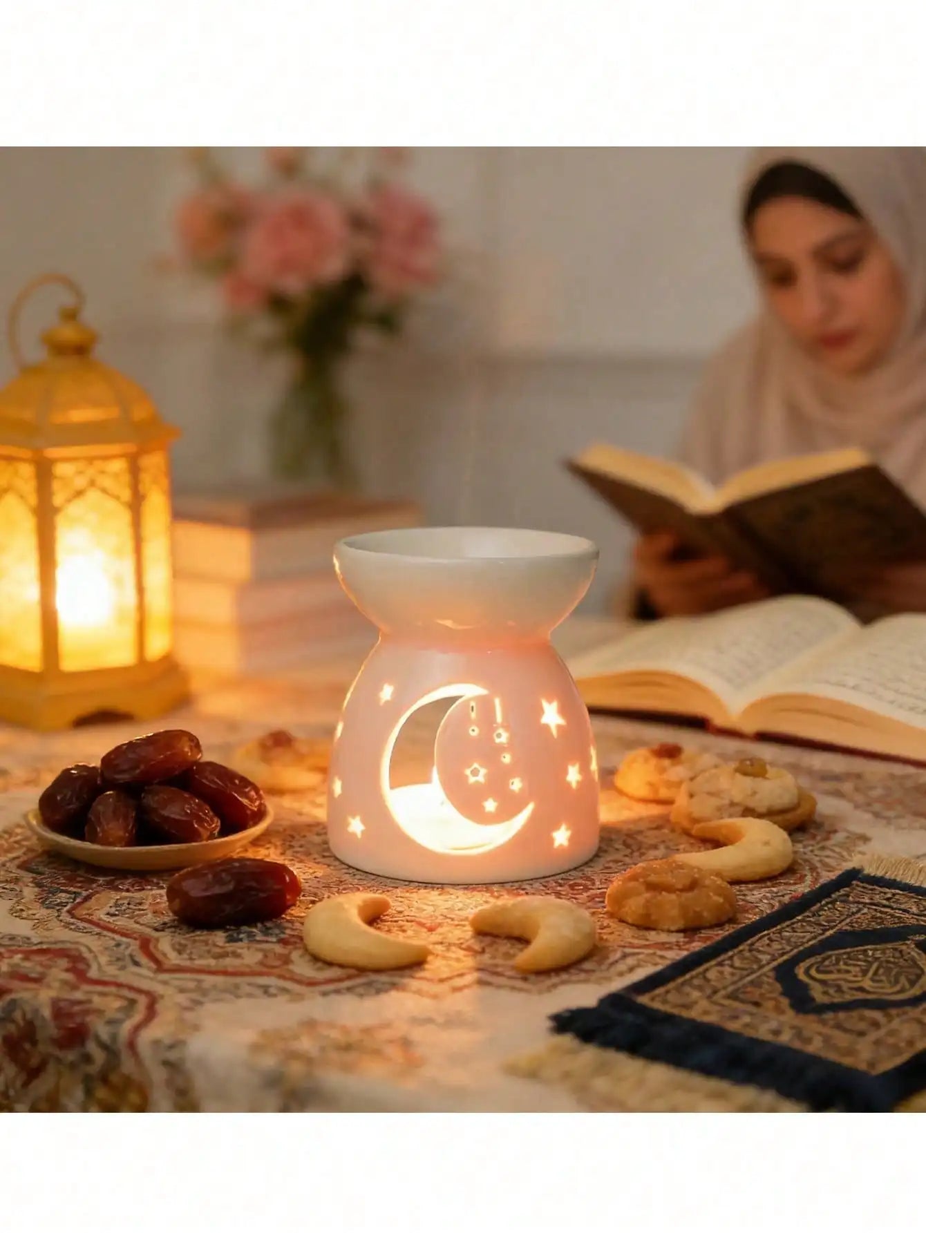 Ceramic Tealight Oil Burner, Hollow Out Aromatherapy Wax Melt Warmer, Candle Holder for Home Decor, Spa, Yoga, Gift